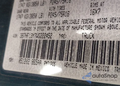 1998 Dodge Ram 1500 St from USA, damaged, VIN 3B7HF13Y7WG222452